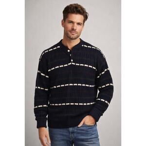 David Taylor Men's Vintage Button Chunky Knit Sweater Henley Granpa XL Acrylic